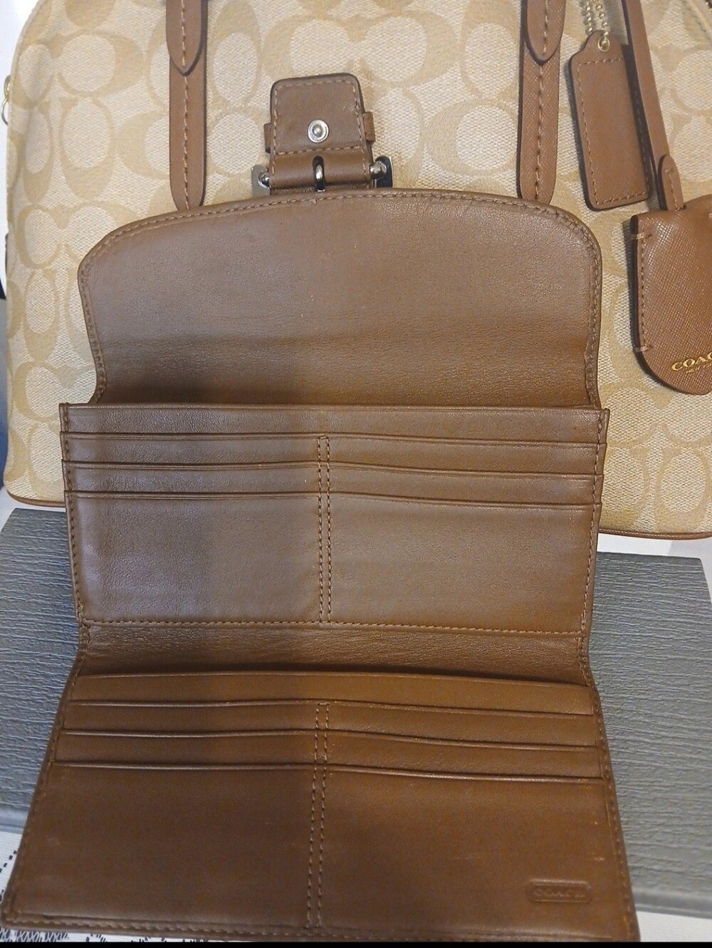 Coach Beige Signature Canvas Dome Satchel with Brown Leather Wallet - Picture 3 of 9